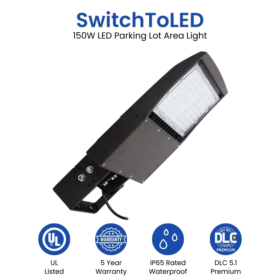 150W LED Parking Lot Area Light UL Listed DLC Premium IP65 Waterproof at SwitchToLED