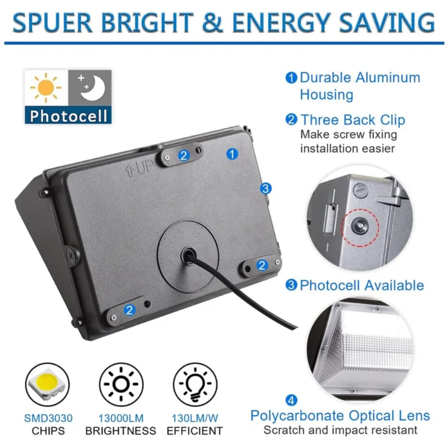 150W LED Wall Pack Light with Photocell Sensor – Ultra-Bright 19,500 L ...
