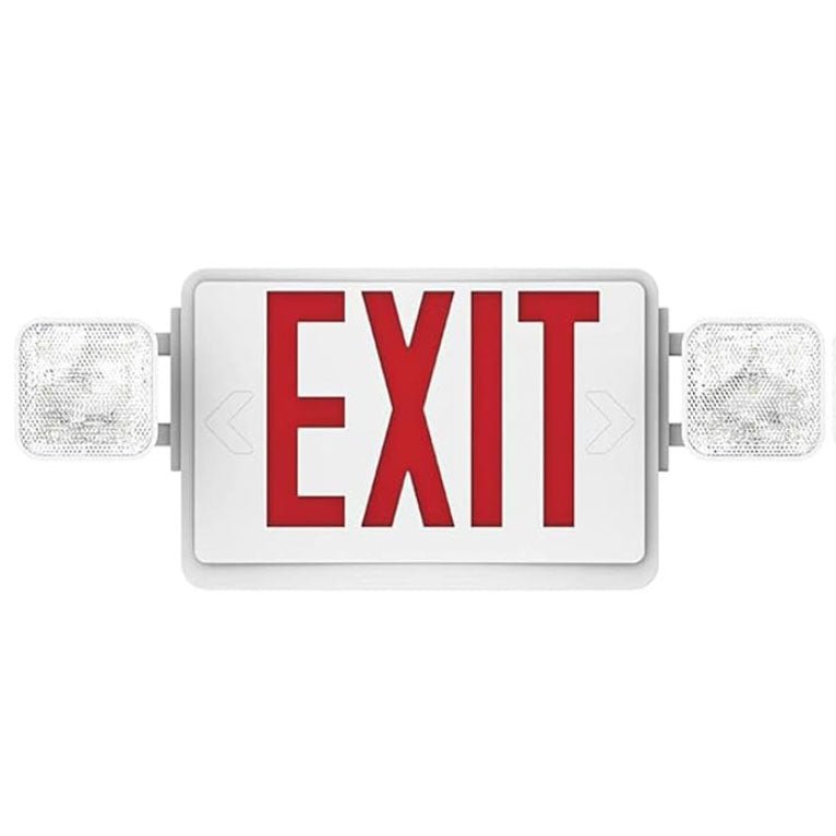 3.5W LED Exit Sign Emergency Light Combo, Battery Backup, 120-277V Hardwired, Dual Adjustable Heads, Fire-Resistant UL Listed Commercial Grade Exit Sign, Wall or Ceiling Mount
