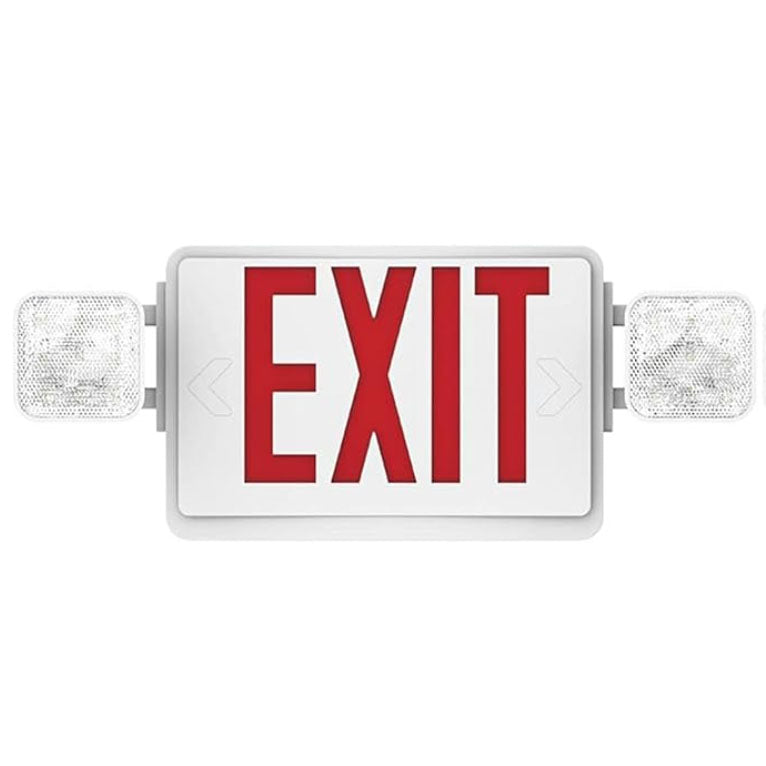 Double Sided LED Emergency EXIT Sign, Remote Capable, Two LED Flood Lights, Backup Battery, US Standard Red Letter, Commercial Grade, 120-277V, FireResistant(UL 94V-0)