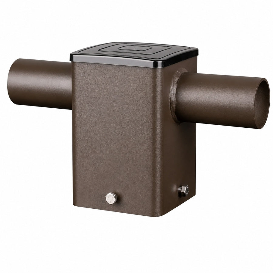 180° Square Pole Tenon Adapter with 2 Arms, Fits 4 Inch Square Light Pole, 2-3/8” OD Dual Horizontal Tenon Mount for LED Area Lights, Shoebox Parking Lot Lights & Flood Lights, Heavy Duty Steel