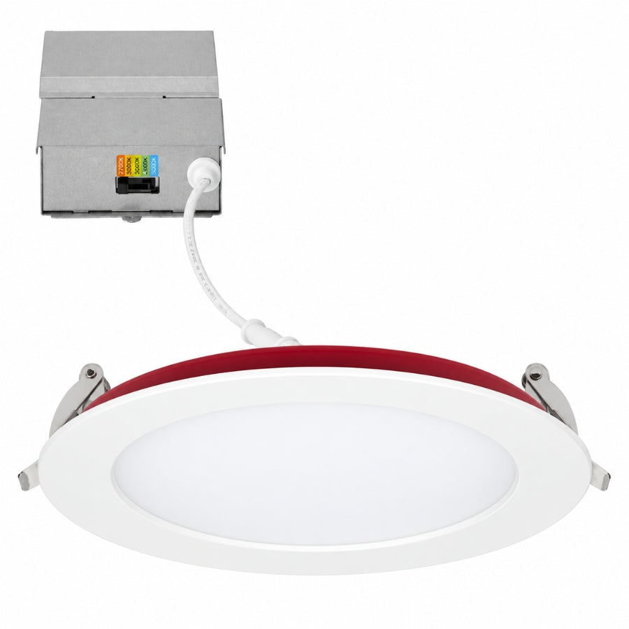 6 Inch 2-Hour Fire Rated Slim Recessed LED Downlight, Canless IC Rated, 15W 1100 Lumens, 5 CCT Selectable 2700K-5000K, 90 CRI, Dimmable, ETL & UL263 Listed, White