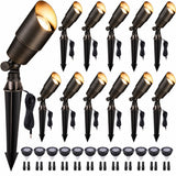 Outdoor LED Landscape Spotlight, Solid Brass 12V Low Voltage Uplight, IP65 Waterproof Bronze Garden Spot Light with 5W 450LM Warm White Replaceable MR16 Bulb, Adjustable Ground Stake for Trees, Fences and Fountains