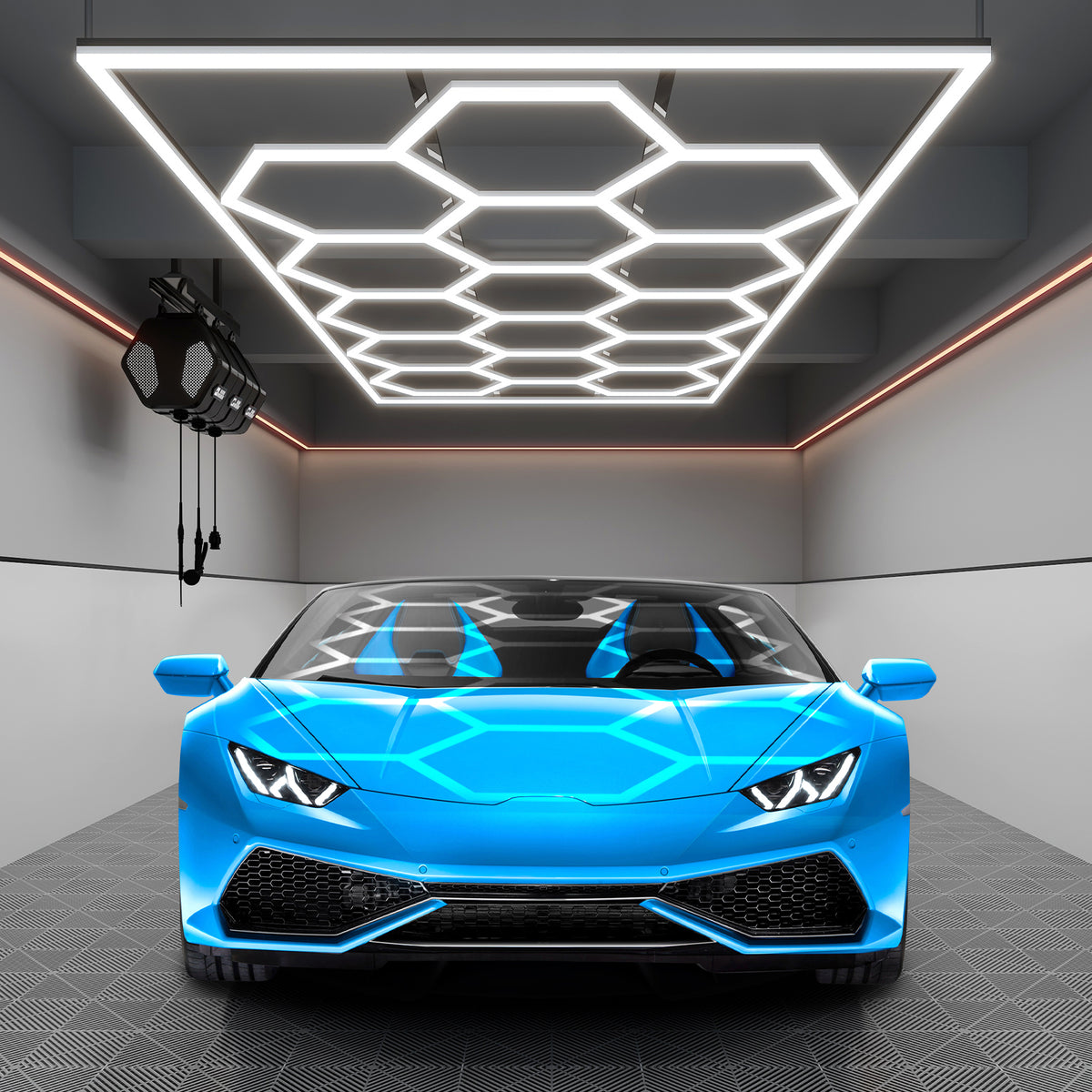 Hexagon Garage Light: Higher Brightness 720W 93600 Lumens Hexagon Led Garage Light with Rectangle Frame 6500K, 15 Hex Grid for Garage, Shop, Basement, Car Detailing Shop etc. with Mounting Clip