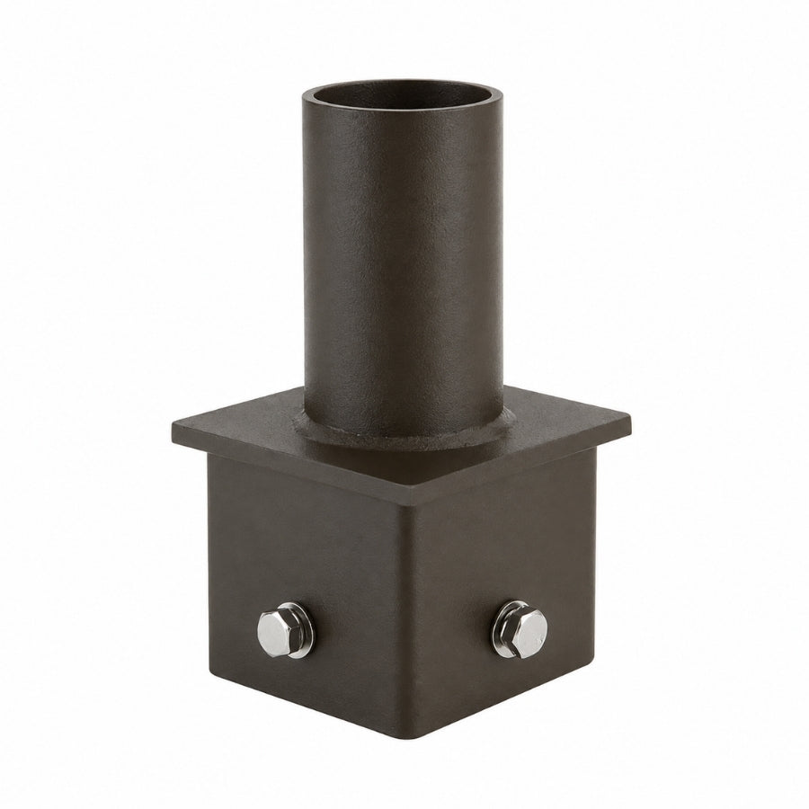 4" Square Pole Mount Adapter with 2-3/8" Tenon, Steel Light Mounting Bracket for Area, Flood & Shoebox Lights, Weather-Resistant Dark Bronze Finish