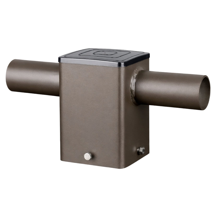 180° Square Pole Tenon Adapter with 2 Arms, Fits 4 Inch Square Light Pole, 2-3/8” OD Dual Horizontal Tenon Mount for LED Area Lights, Shoebox Parking Lot Lights & Flood Lights, Heavy Duty Steel