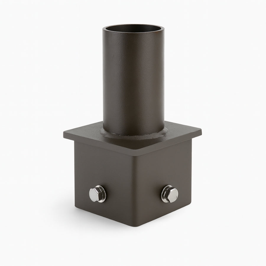 4" Square Pole Mount Adapter with 2-3/8" Tenon, Steel Light Mounting Bracket for Area, Flood & Shoebox Lights, Weather-Resistant Dark Bronze Finish