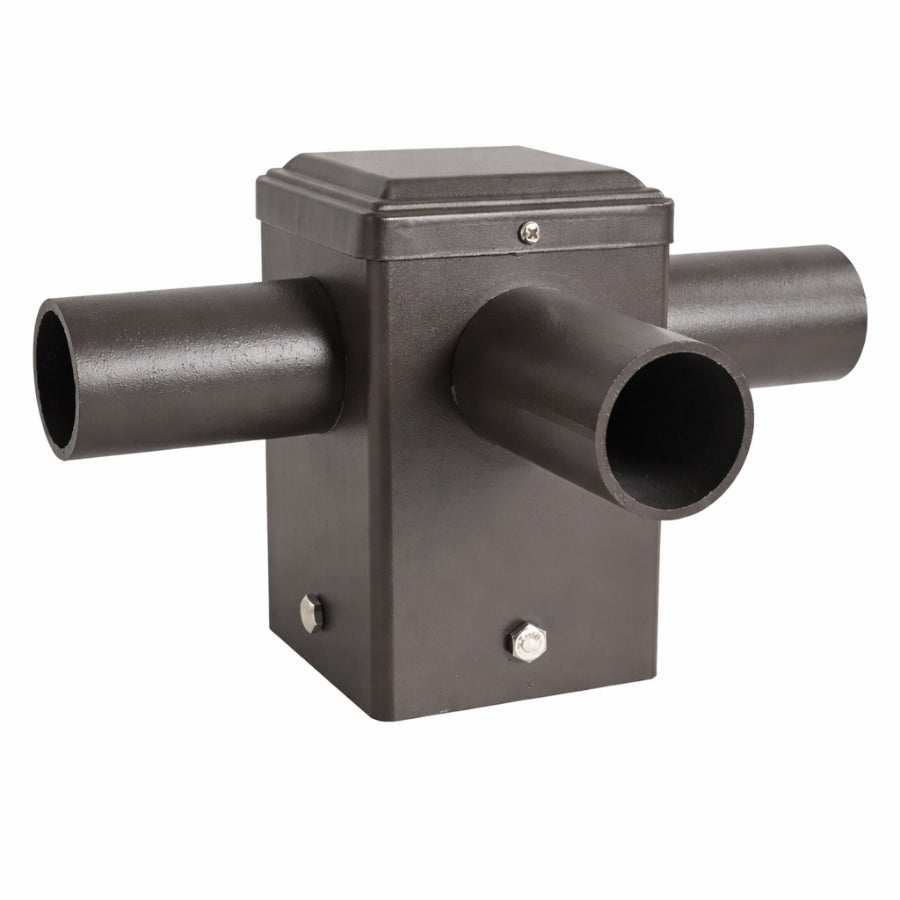 90° Triple Tenon Adapter for 4” Square Pole, 3 Arm Horizontal Bullhorn Mount, 2-3/8” OD Slip Fitter Bracket for LED Area Lights, Shoebox Parking Lot & Street Lights, Heavy Duty Steel