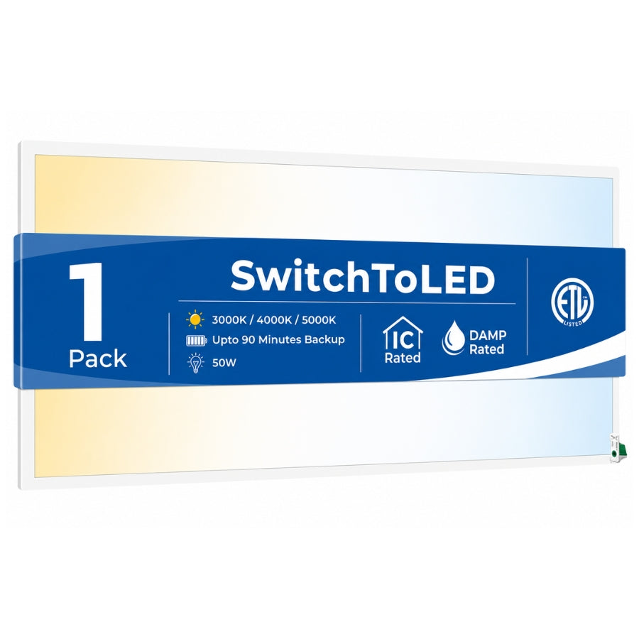 2X4 LED Flat Panel Light with Emergency Battery Backup, 50W 3000K/4000K/5000K, 0-10V Dimmable, 6250 Lumens, LED Drop Ceiling Lights, 100-277V, UL Listed