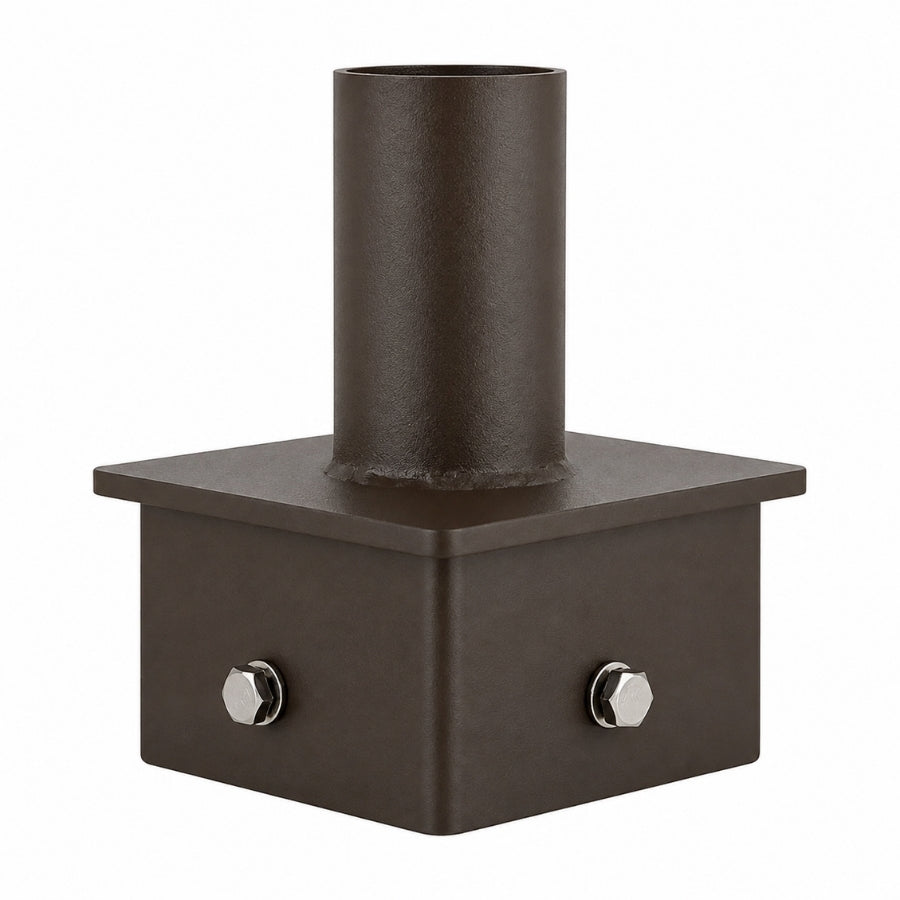 5" Square Pole Mount Tenon Adapter, Fits 2-3/8" Slip Fitter Lights, Heavy-Duty Steel, Dark Bronze Finish