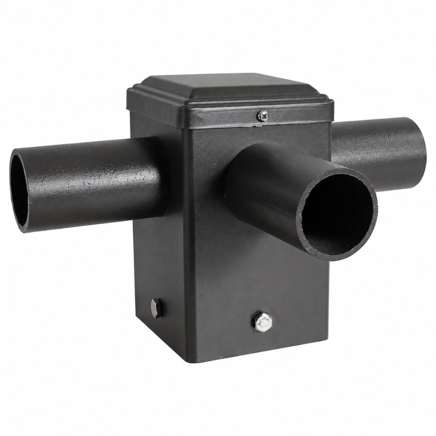 90° Triple Tenon Adapter for 4” Square Pole, 3 Arm Horizontal Bullhorn Mount, 2-3/8” OD Slip Fitter Bracket for LED Area Lights, Shoebox Parking Lot & Street Lights, Heavy Duty Steel