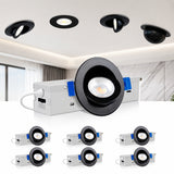 2 Inch Eyeball LED Gimbal Downlight, Black, 5W, 550 Lumens, 5CCT Selectable 2700K/3000K/3500K/4000K/5000K, 360° Rotation & 90° Tilt, Dimmable, Canless Recessed Ceiling Light with Junction Box, IC Rated, ETL Listed