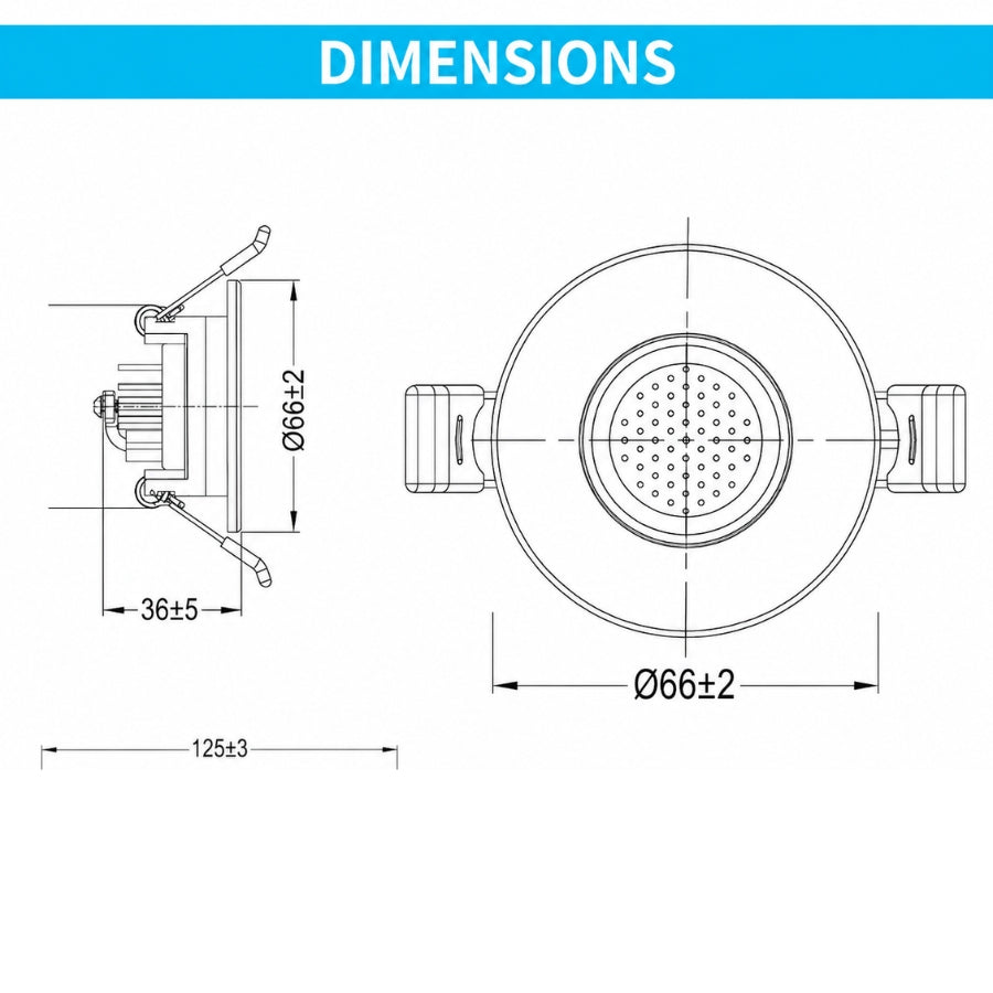Technical dimension drawing of the 2-inch LED gimbal recessed light showing fixture size and installation measurements.
