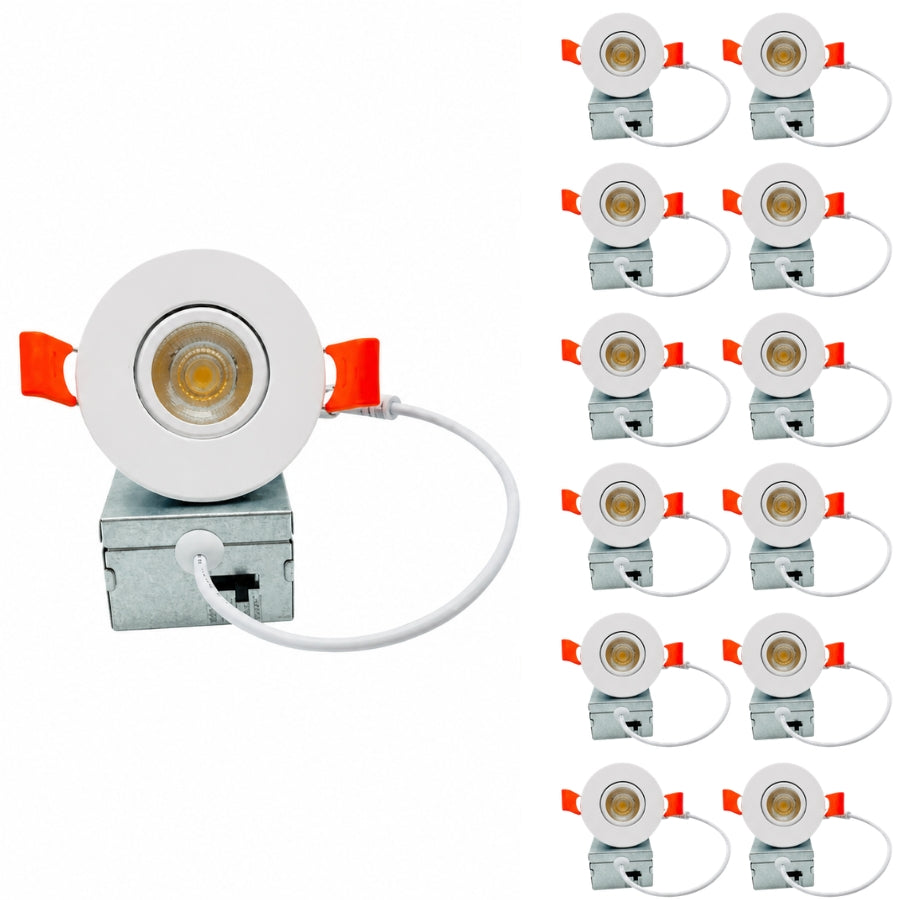 Twelve-pack of 2-inch recessed gimbal downlights with 5CCT selection, smooth dimming, and UL-listed performance.