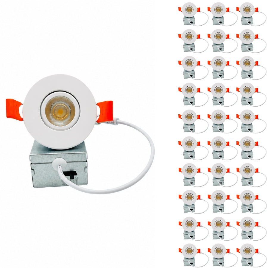 30 pack of adjustable LED gimbal recessed lights with integrated junction boxes for large-scale lighting projects.
