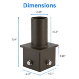 4" Square Pole Mount Adapter with 2-3/8" Tenon, Steel Light Mounting Bracket for Area, Flood & Shoebox Lights, Weather-Resistant Dark Bronze Finish