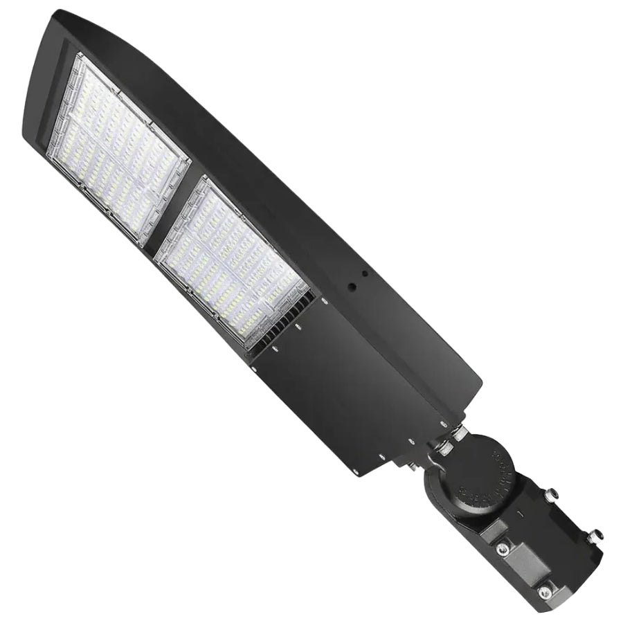 200W LED shoebox parking lot light fixture with adjustable slip fitter mount at switchtoled.com