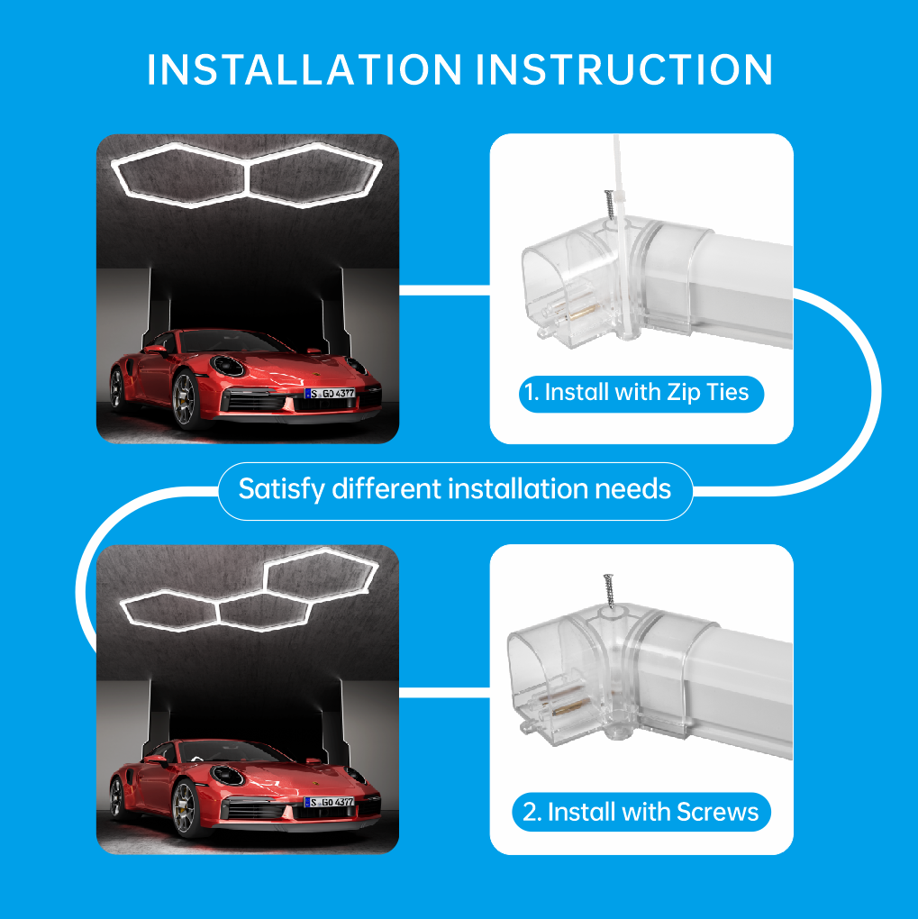 Hexagon LED Garage Light, 25 Pack LED Shop Ceiling Lamp, 192W 23040LM 6500K Daylight White, Linkable Plug-in Hexagon Lamp for Workshop Gym Car Care Warehouse 95x66.5inch