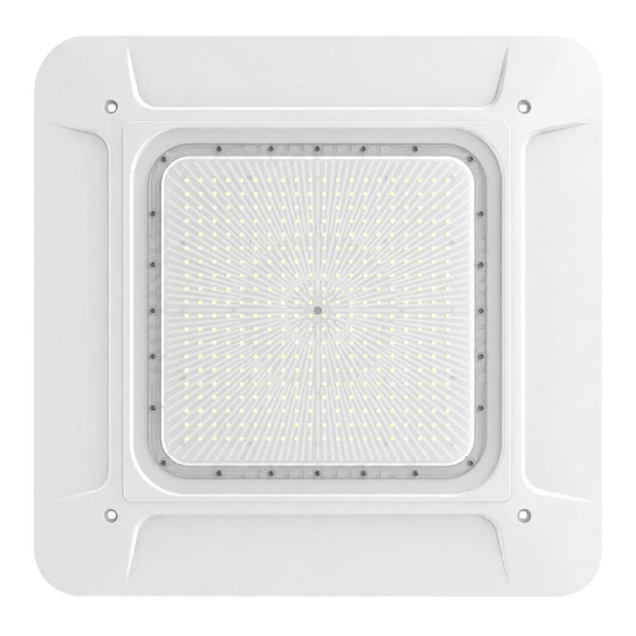 Front view of 240W LED canopy light with high-density LED array for bright commercial lighting