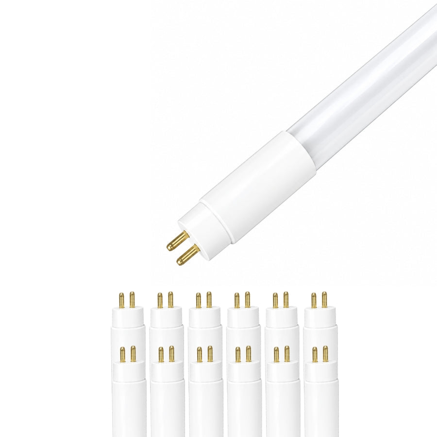 A white LED tube light with a two-pin bi-pin connector shown diagonally, with eight additional identical connector ends lined up below on a plain white background.