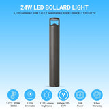 42 Inch Bronze Round Flat Top LED Bollard Light – 24W, Selectable 3000K/4000K/5000K Color Temperature, Type V Distribution, 120‑277 VAC, 3,120 Lumens, IP65 Waterproof, UL & DLC Certified, Outdoor Pathway, Landscape & Security Lighting – 5-Year Warranty
