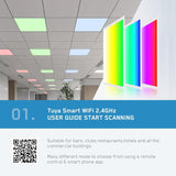 2x2 FT LED RGBW 5000K Multicolor Flat Panel Light Remote & App Controlled 40W 4400lm Color Changing LED Panel Light Smart Wi-Fi Drop Ceiling Light with Alexa/Google Assistant