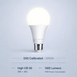D50 Lighting, A21 LED Light Bulb, 100W Equivalent, Daylight 5000K, 1600 Lumens, E26 Base, High CRI 95, Non-Dimmable, 15W Bulb for Color-Critical Applications