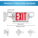 Double Sided LED Emergency EXIT Sign, Exit Combo Remote Capable, Two LED Lights, Backup Battery, US Standard Red Letter, Commercial Grade, 120-277V, Fire Resistant(UL 94V-0)