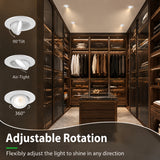 2 Inch Eyeball LED Gimbal Downlight, 5W, 550 Lumens, 5CCT Selectable 2700K/3000K/3500K/4000K/5000K, 360° Rotation & 90° Tilt, Dimmable, Canless Recessed Ceiling Light with Junction Box, IC Rated, ETL Listed, White