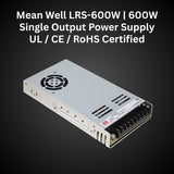 LRS-600 600W24V Single Output Switching Power Supply – 110-277V  Input, UL/CE/RoHS Certified, 86–92% Efficiency, Multi-Voltage Output, Compact 41mm Low-Profile, Industrial Grade, 3-Year Warranty
