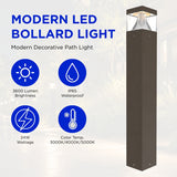24W Flat Top Cylinder LED Bollard Light – Selectable 14W/19W/24W, 3000K/4000K/5000K/5700K 3CCT Adjustable, 3600LM High Output, 120° Wide Beam, IP65 Waterproof Die-Cast Aluminum, UL ETL DLC Certified Outdoor Pathway & Landscape Lighting – 5-Year Warranty