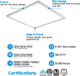 2x2 FT Edge-Lit Frame and T-grid LED Panel Lights,5CCT Selectable 3000K-6500K, 2600/3900/5200LM,20W/30W/40W Switch, Grid Drop Ceiling Lights,0-10V Dimmable,Damp Rated,100-277V,ETL Listed DLC Premium