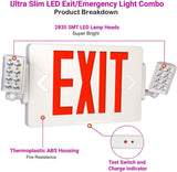 Double Sided LED Emergency EXIT Sign Combo, Two LED Lights, Backup Battery, US Standard Red Letter Emergency Exit Lighting, Commercial Grade, 120-277V, Fire Resistant (UL 94V-0)