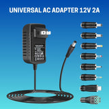 Battery Charger Power Supply – 12V 2A AC to DC Adapter, 24W Power Converter, AC110V to DC12V Transformer with 8 DC Plug Tips – Compatible with 12V 500mA to 2000mA Devices