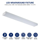 8FT LED Wraparound Light – 80W, 3CCT Adjustable 3000K/4000K/5000K, 10400 Lumens, 0-10V Dimmable, 120-277V, Up to 256W Fluorescent Equivalent, DLC Damp Location Rated, Motion Sensor & Emergency Backup Ready, 5-Year Warranty
