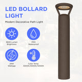 24W LED Bollard Light – Selectable 14W/19W/24W, 3CCT Adjustable 3000K–5700K, 3600LM High Output, IP65 Waterproof Aluminum Body, UL ETL DLC Certified Commercial Outdoor Pathway & Landscape Lighting – 5-Year Warranty