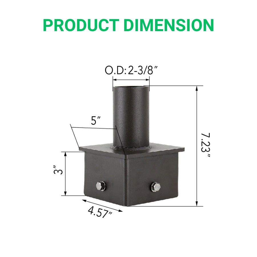 5" Square Pole Mount Tenon Adapter, Fits 2-3/8" Slip Fitter Lights, Heavy-Duty Steel, Dark Bronze Finish