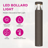 24W Modern Angled LED Bollard Light – Selectable 14W/19W/24W, 3000K–5700K 3CCT Adjustable, 3600LM High Brightness, IP65 Waterproof Aluminum Body, UL ETL DLC Certified Commercial Outdoor Pathway & Landscape Lighting – 5-Year Warranty
