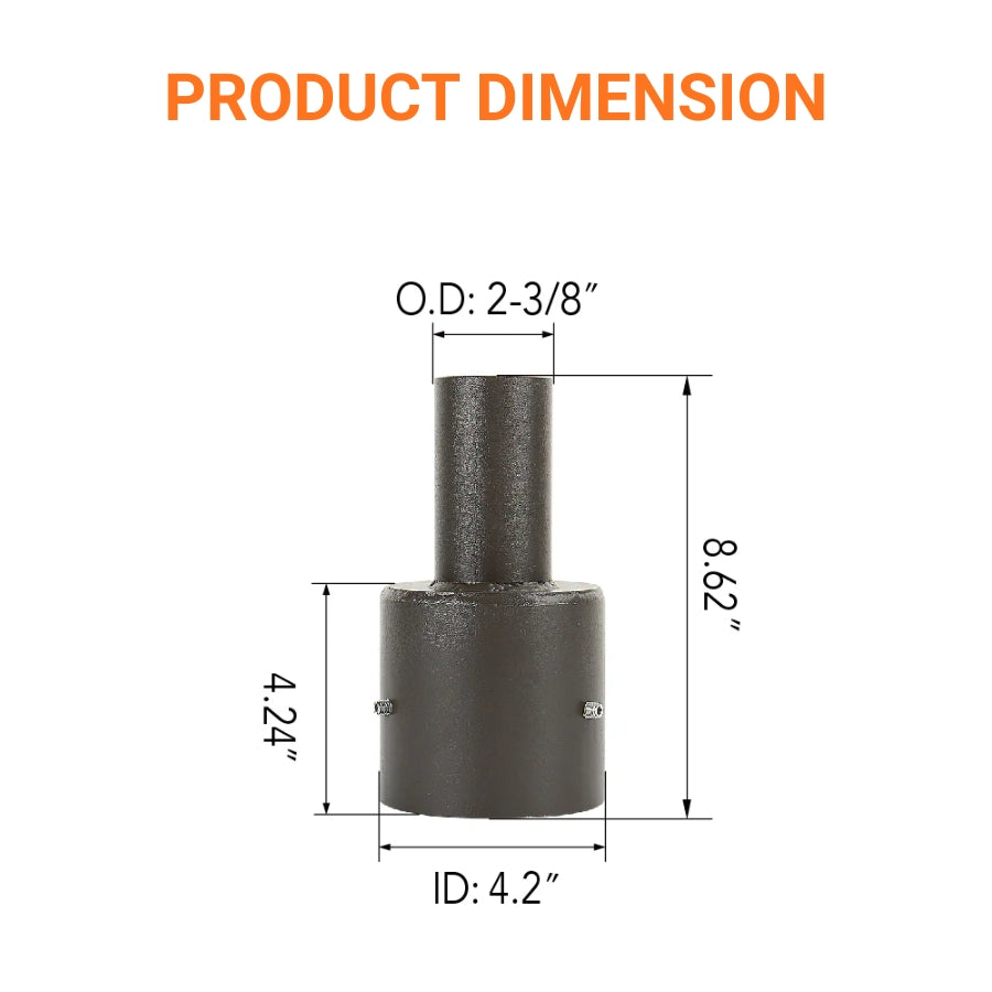 4" Round Pole Mount Tenon Reducer, Fits 2-3/8" Slip Fitter Lights, Heavy-Duty Steel, Dark Bronze Finish