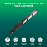 450W Outdoor LED Lights, 5000K 58500LM LED Parking Lot Light, Shoebox Light Fixture, IP65 Waterproof Area Flood Light, DLC UL Listed, 100–277V