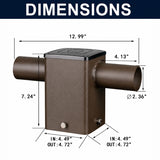 180° Square Pole Tenon Adapter with 2 Arms, Fits 4 Inch Square Light Pole, 2-3/8” OD Dual Horizontal Tenon Mount for LED Area Lights, Shoebox Parking Lot Lights & Flood Lights, Heavy Duty Steel