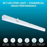 8FT LED Linear Strip Light with Emergency Backup & Motion Sensor, Selectable CCT and Wattage, 0-10V Dimmable, Up to 10,400 Lumens, 50W/64W/70W/80W, 3000K/3500K/4000K/5000K/6500K, 100-277V, Commercial-Grade, 5-Year Limited Warranty