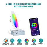 6 Inch Smart Recessed Lighting – 16W RGBCW Color Changing LED Downlight with Tuya Smart App & Voice Control