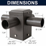 Quadruple 90° Tenon Adapter for 4” Square Pole, 4 Arm Horizontal Bullhorn Mount, 2-3/8” OD Slip Fitter Bracket for LED Area Lights, Shoebox Parking Lot Lights & Street Lights, Heavy Duty Steel