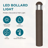 24W Modern Slotted Ring LED Bollard Light – Selectable 14W/19W/24W, 3CCT Adjustable 3000K/4000K/5000K/5700K, 3600LM Output, IP65 Waterproof Aluminum Housing, UL ETL DLC Certified Outdoor Garden & Landscape Lighting – 5-Year Warranty