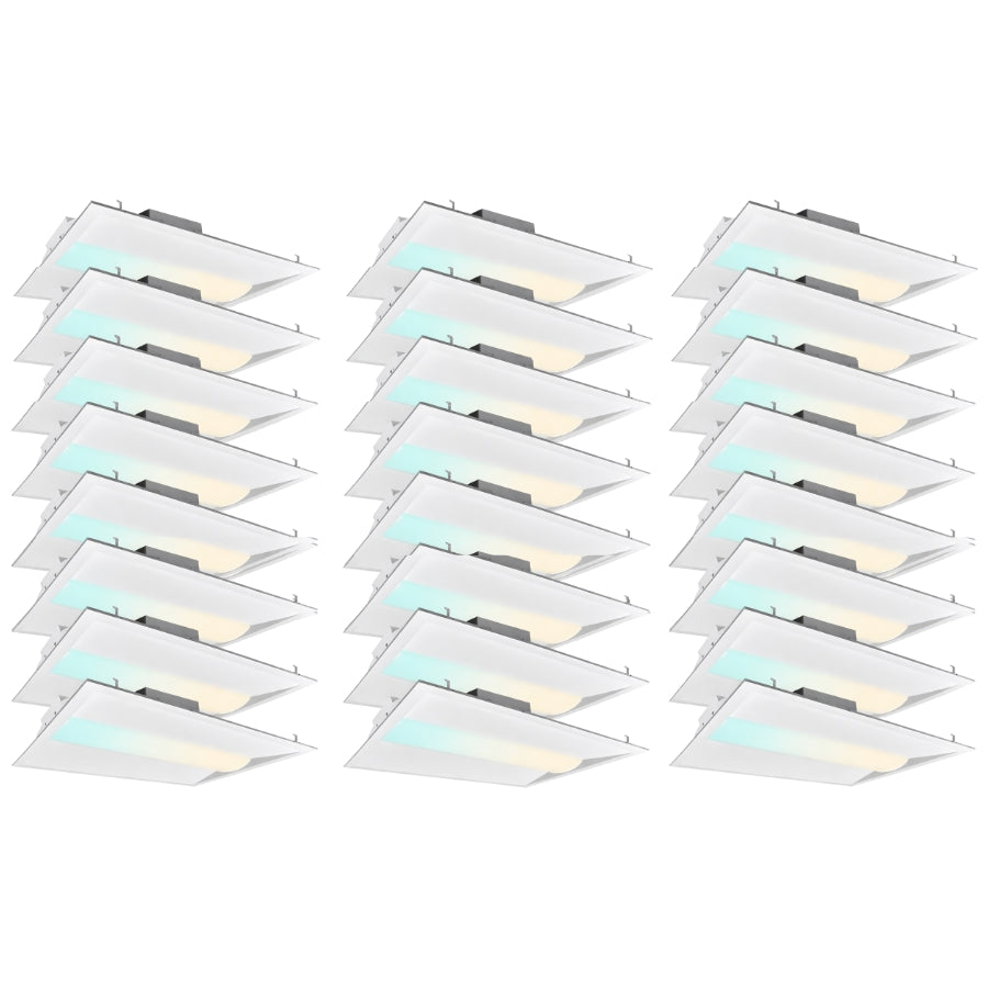 24 Pack 2x2 LED center basket troffer lighting, 5200 lumens output, selectable CCT 3000K to 6500K, adjustable 20W–40W, 0-10V dimmable drop ceiling fixture