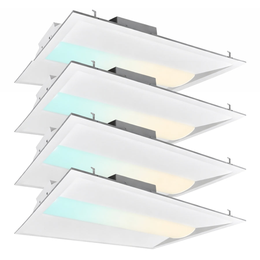 4 Pack 2x2 LED center basket troffer light, 5200 lumens, selectable 3000K–6500K CCT, 20W–40W adjustable, 0-10V dimmable drop ceiling light, ETL DLC listed