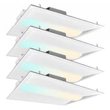 4 Pack 2x2 LED center basket troffer light, 5200 lumens, selectable 3000K–6500K CCT, 20W–40W adjustable, 0-10V dimmable drop ceiling light, ETL DLC listed