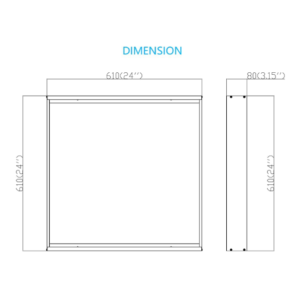  2x2 LED light panel product dimensions at switchtoled.com