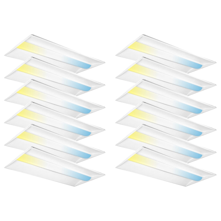 2x4 LED Troffer Lights 12 Pack – 3D Architectural Panel, 30W-72W Selectable, 3000K-6500K CCT, 0-10V Dimmable Commercial Lighting